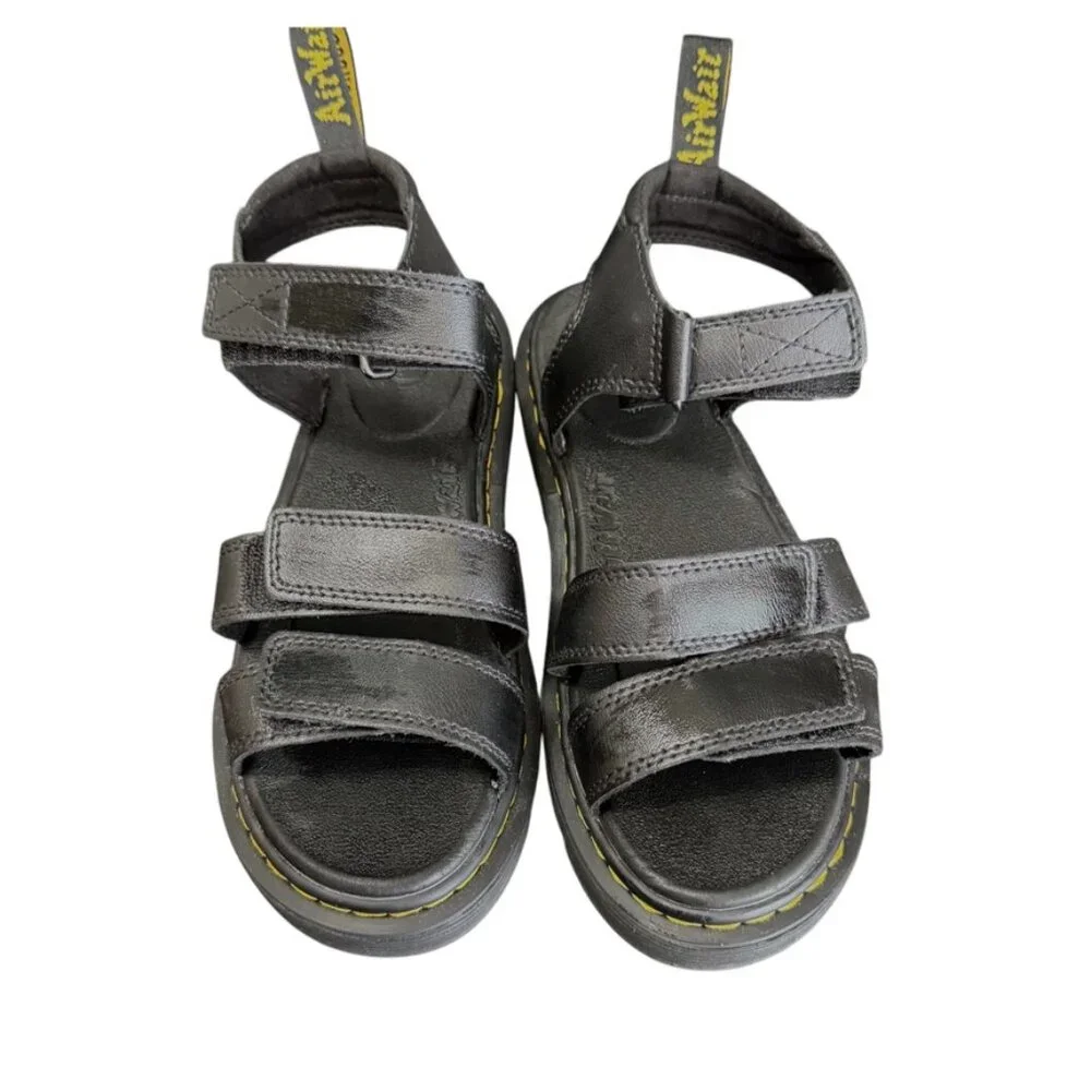 Dr Martens Junior Klaire Leather Strap Sandal Women 6‎ Black Lightweight Straps